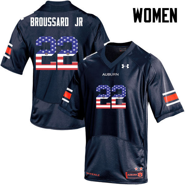 Women #22 John Broussard Jr. Auburn Tigers USA Flag Fashion College Football Jerseys-Navy - Click Image to Close